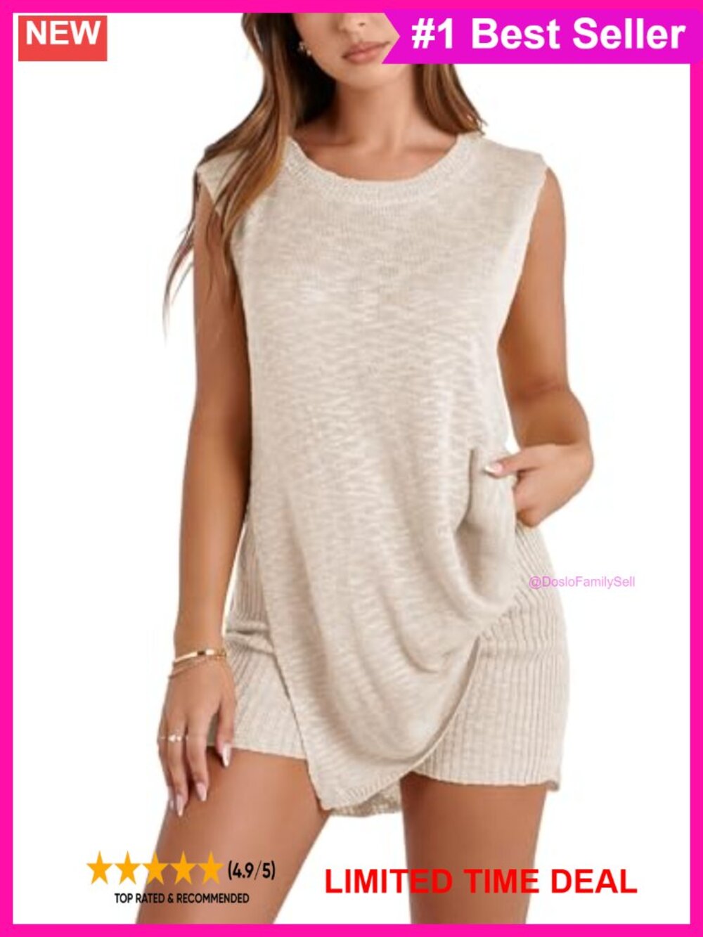 Women's Sleeveless Knit Sweater & Shorts 2 Piece Set Beach Vacation Outfit